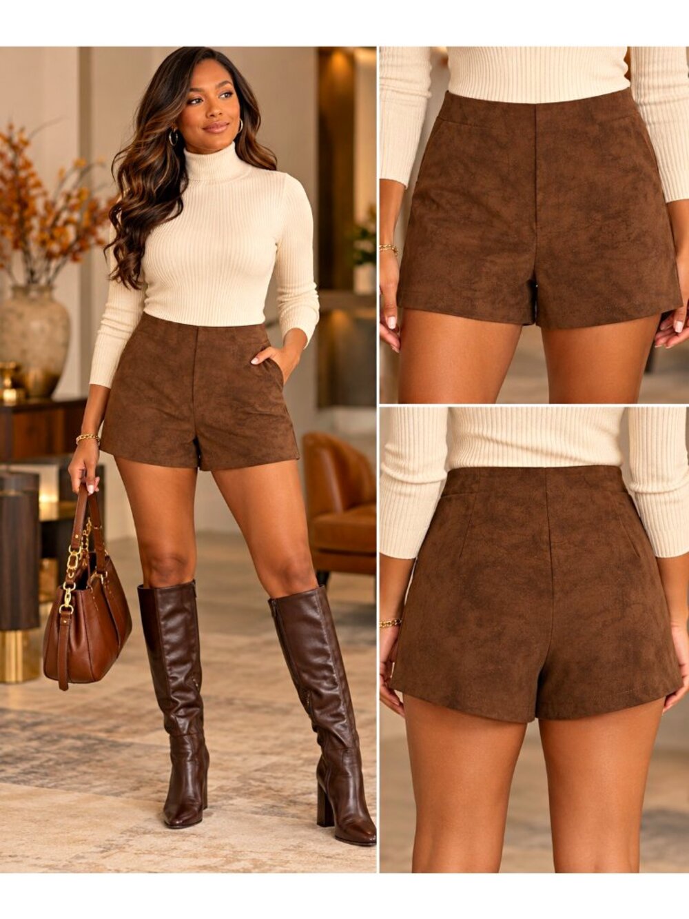 Gianni Bini Chocolate Brown Faux Suede High Rise Shorts Size 10 Boho Western NWT